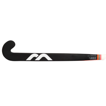 Black hockey stick with a logo on a white background