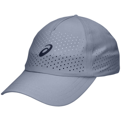 Gray cap with a brand Asics logo on a white background