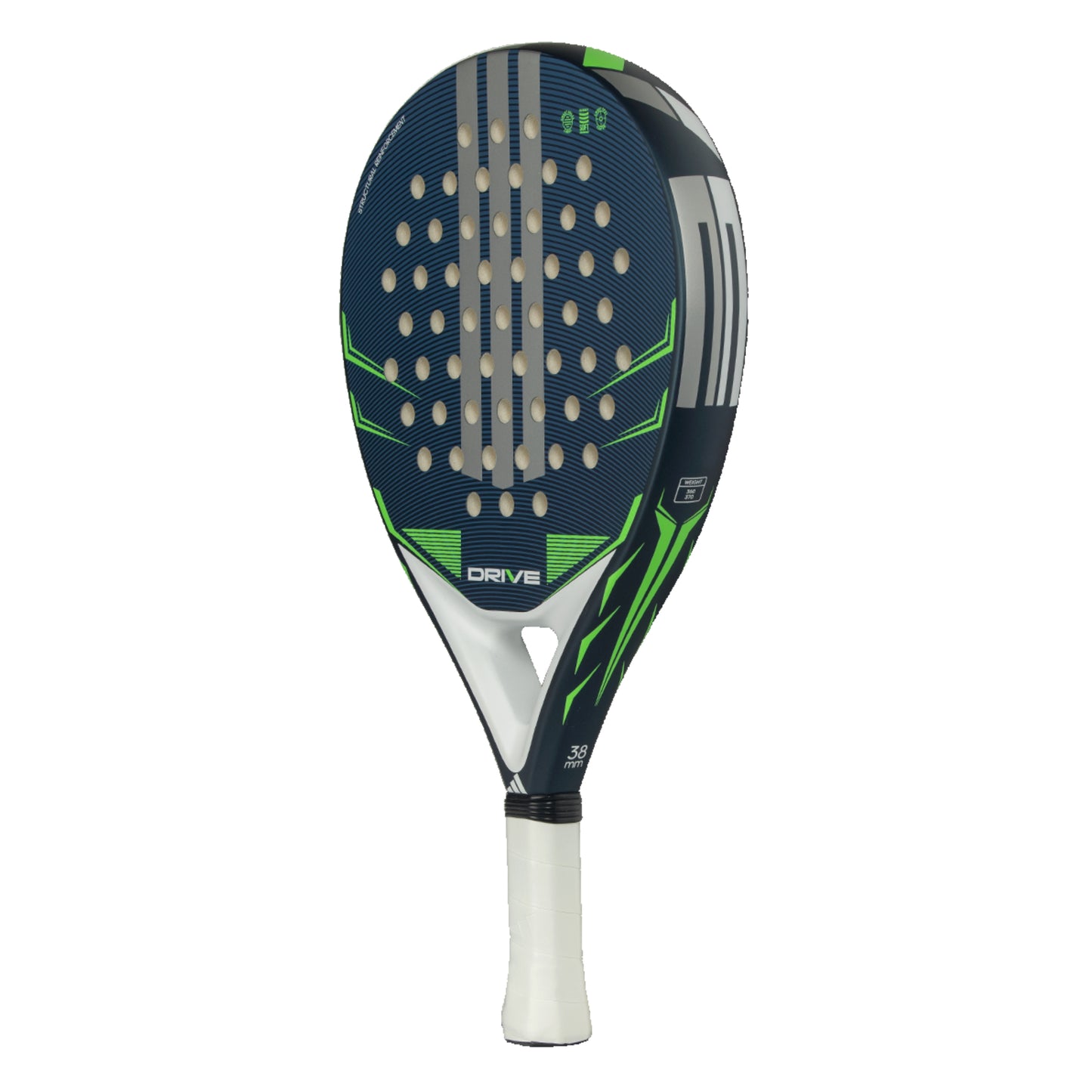 Adidas Padel racket with blue and green design on a white background