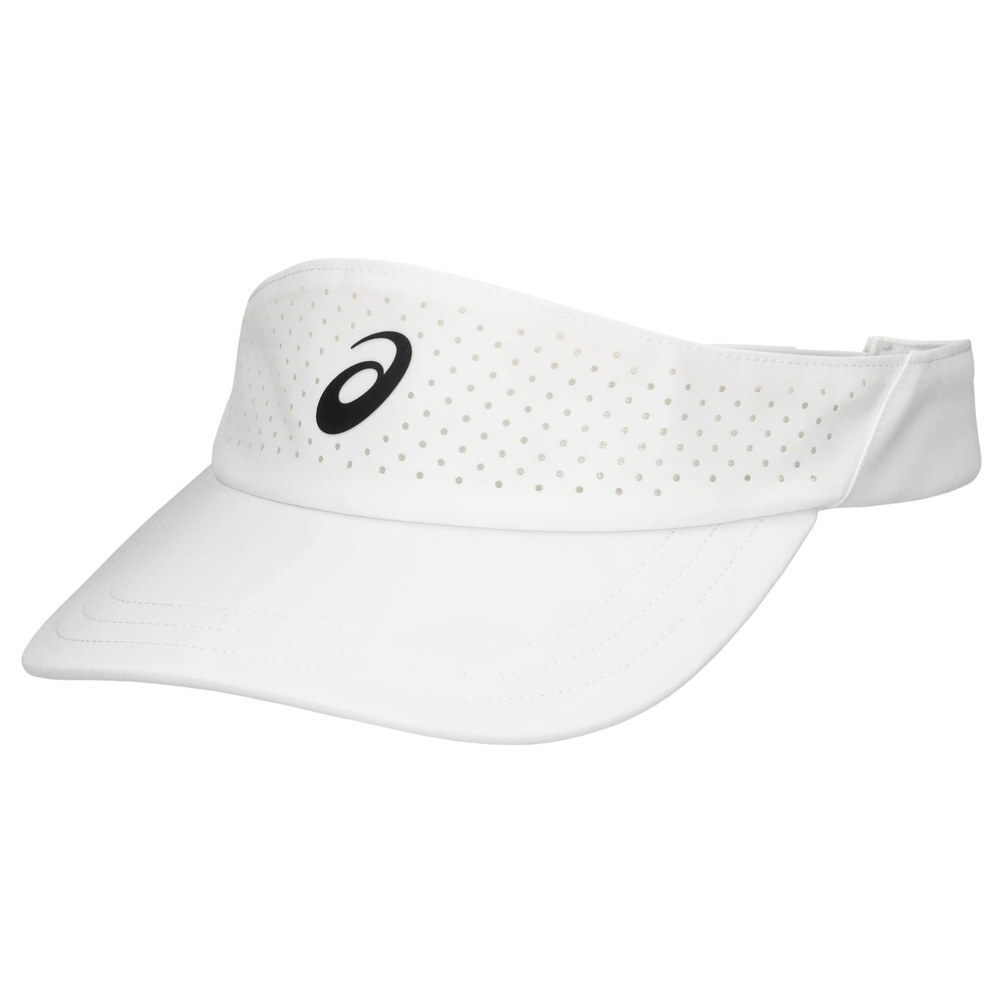 White Asics visor with black logo on a white background