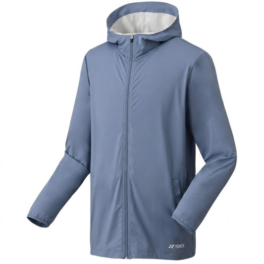 Blue Yonex jacket with a hood on a white background