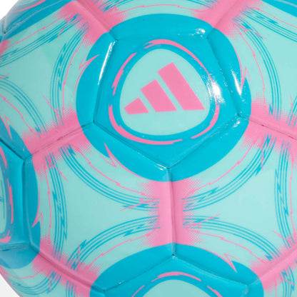 Close-up of a blue and pink mini soccer ball with Adidas logo