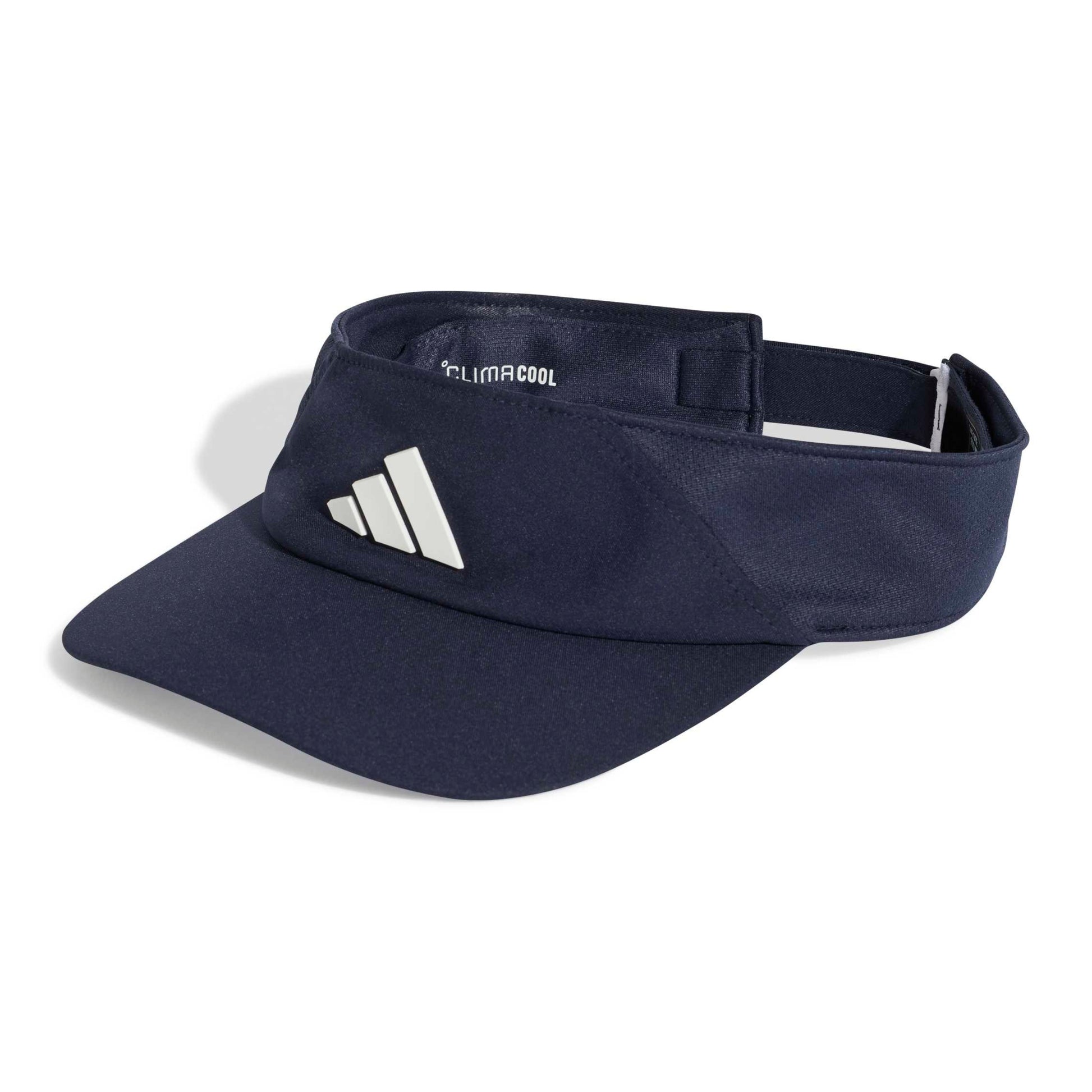 Navy visor with Adidas logo on a white background
