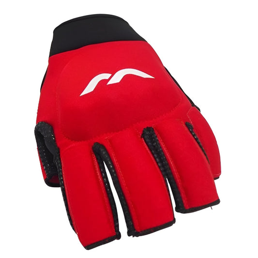 Red glove with black accents and a logo on a white background