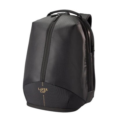 Black backpack with 'Laver Cup' branding on a white background