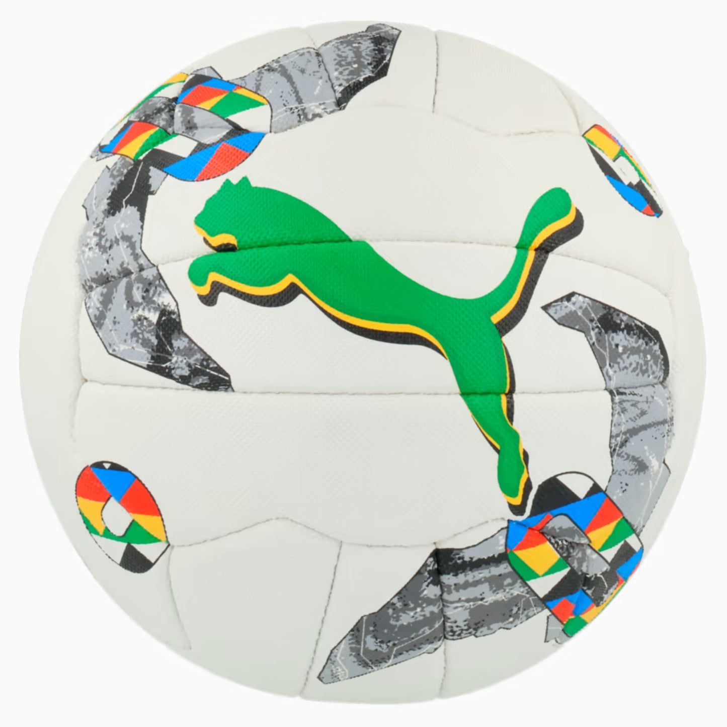 Puma netball balll with colorful patterns on a white background