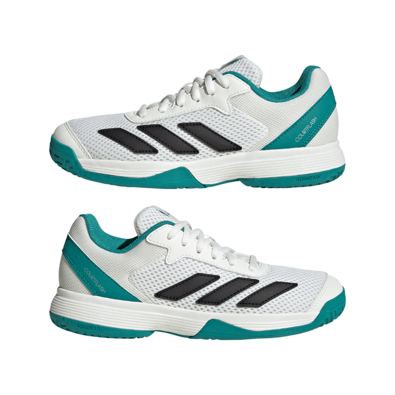 ADIDAS SHOE COURTFLASH KID WHITE/PURE TEAL (AW25)