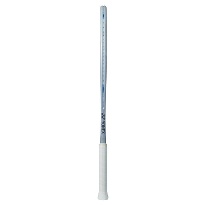 Gray Yonex tennis racket with a white handle and on a white background