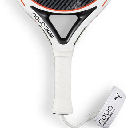 White padel racket with black and red accents on a white background