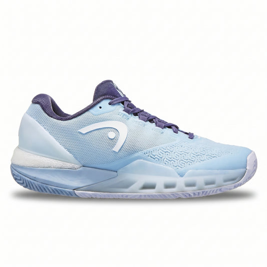 Light blue Head tennis shoe with dark blue accents on a white background