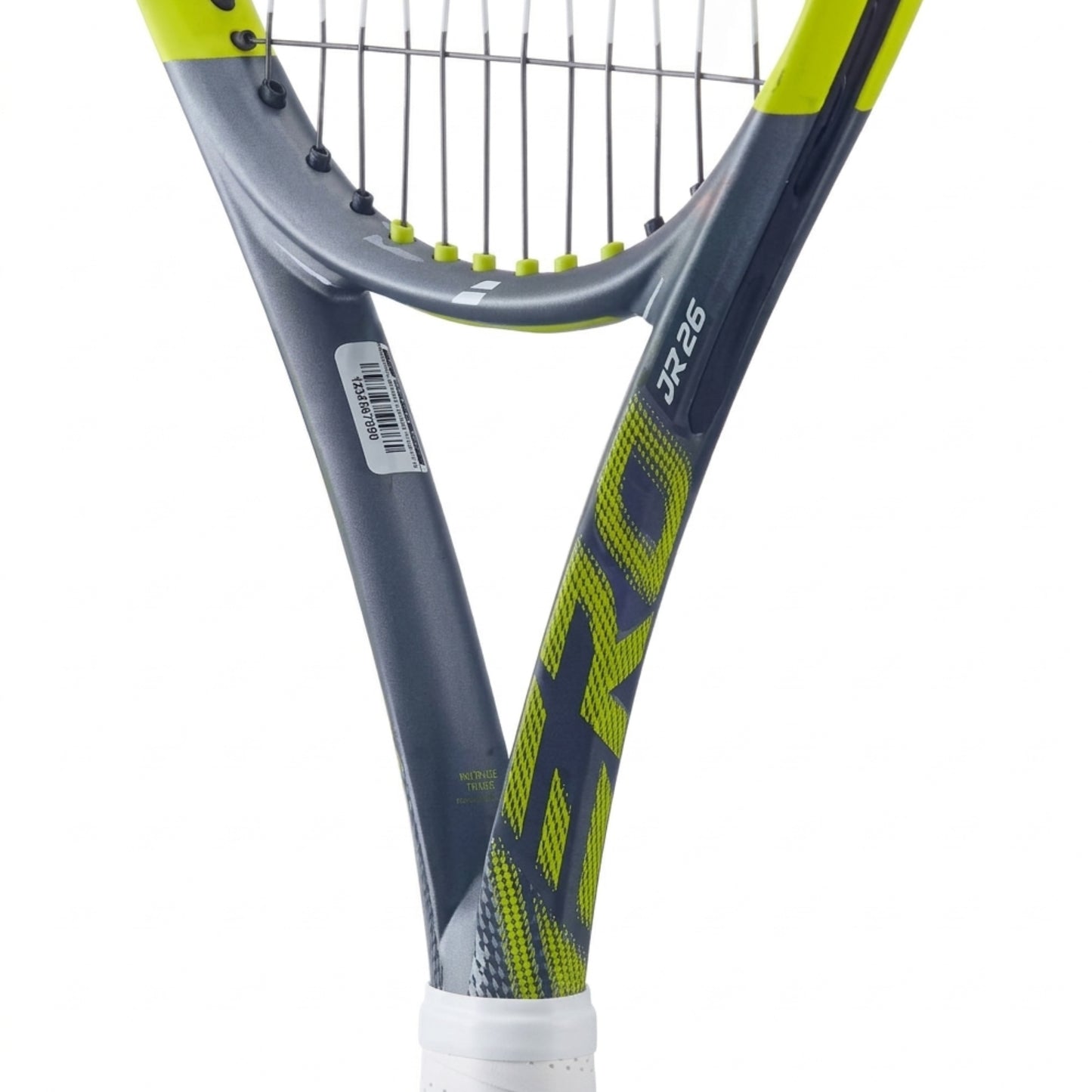 Close-up of a tennis Babolat racket with a white background