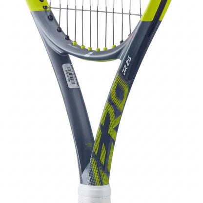 Close-up of a tennis Babolat racket with a white background