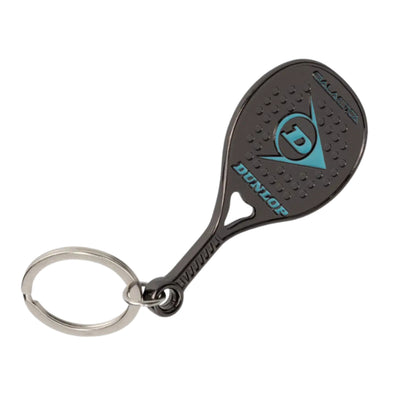 Black and blue Dunlop padel keychain on a white background
