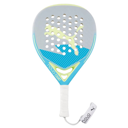 Puma padel racket with blue and gray design on a white background