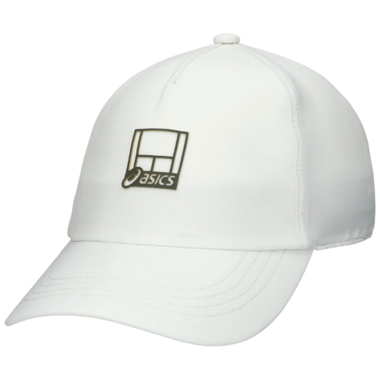 White cap with a logo on a white background