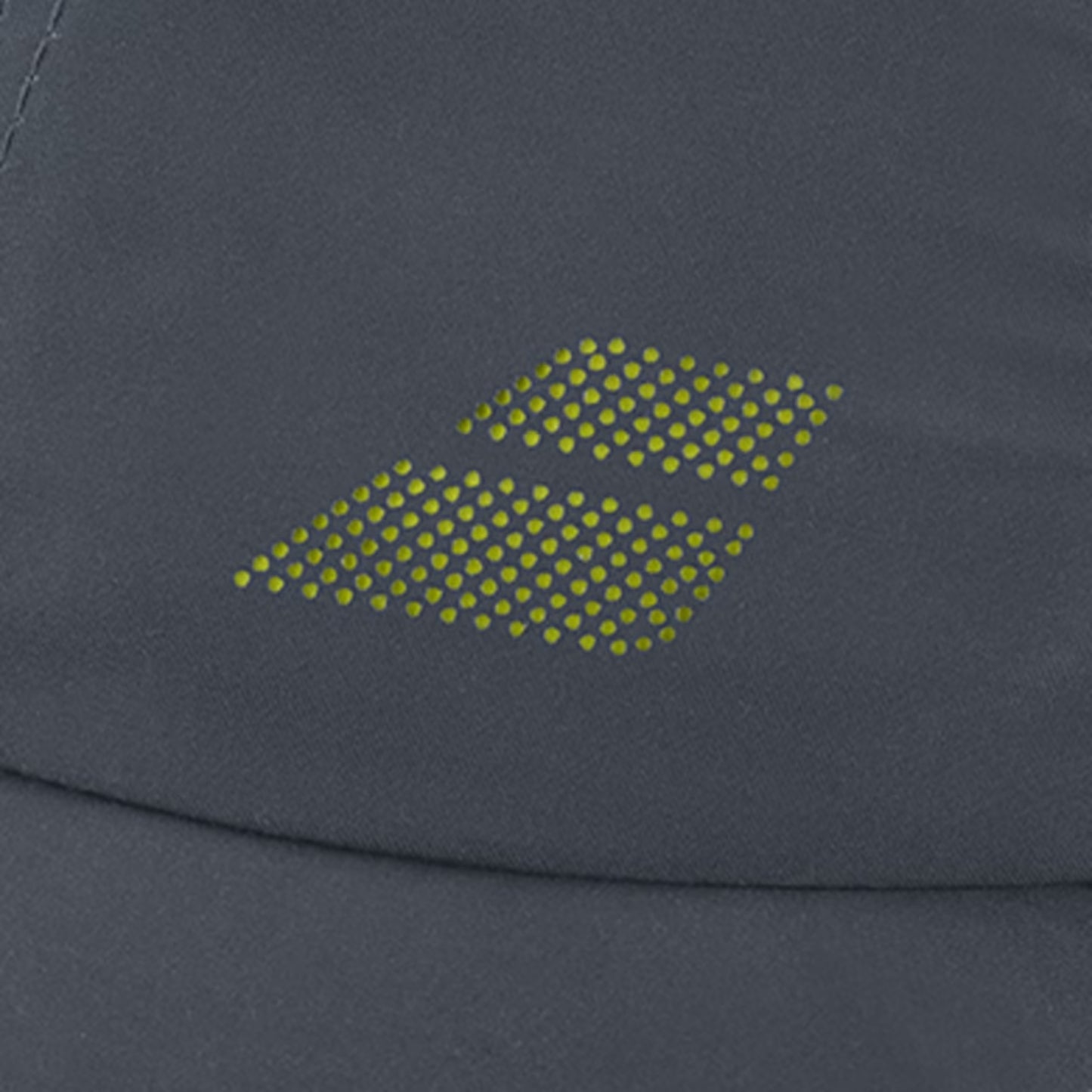 Dark gray cap with a green printed logo on a dark gray background