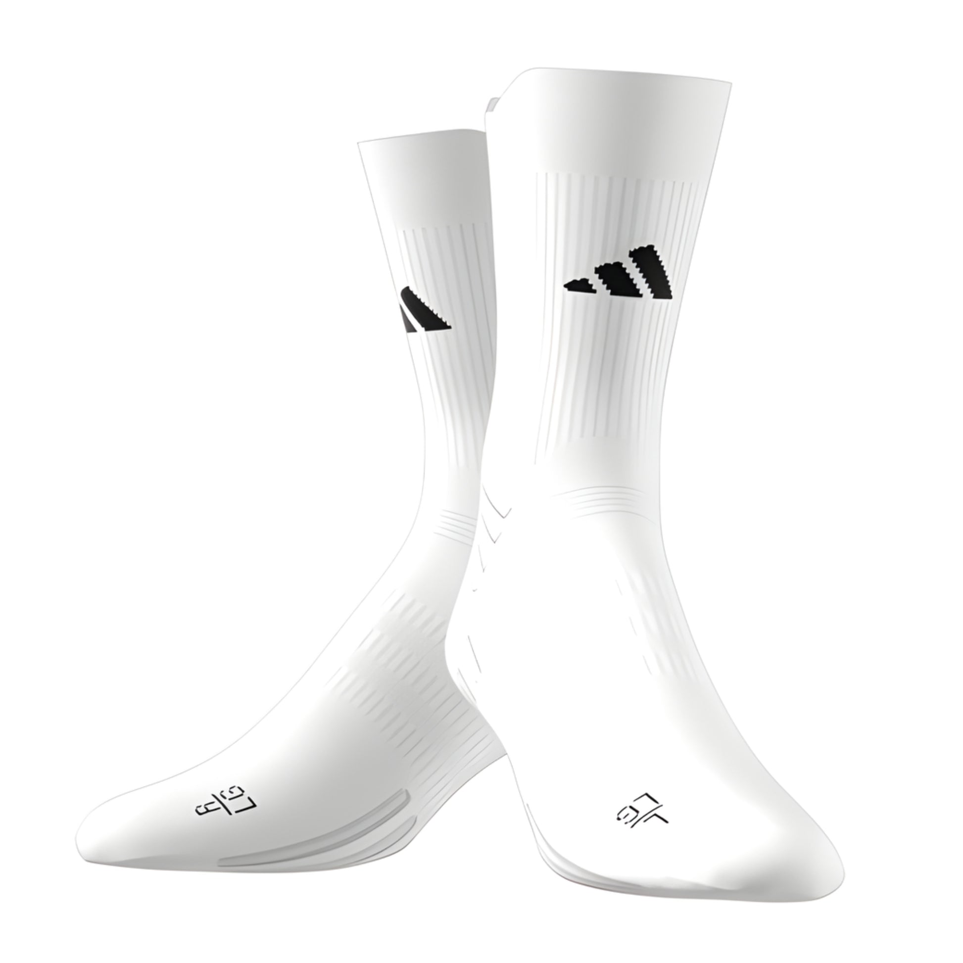 White socks with adidas logo on a white background