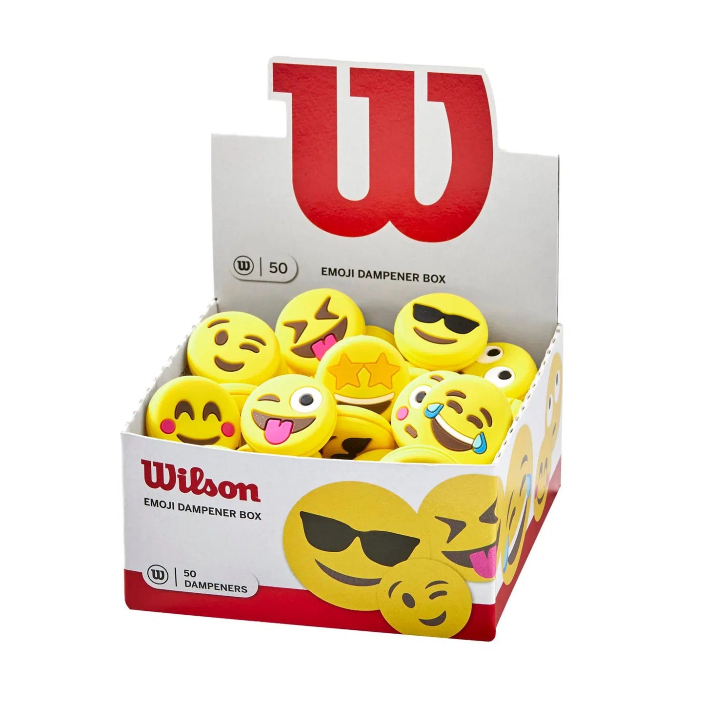 Box of Wilson emoji dampener with various emoji faces on a white background