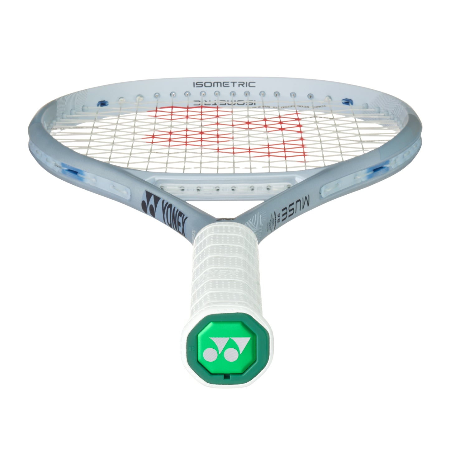 Silver Yonex tennis racket with Yonex logo on a white background