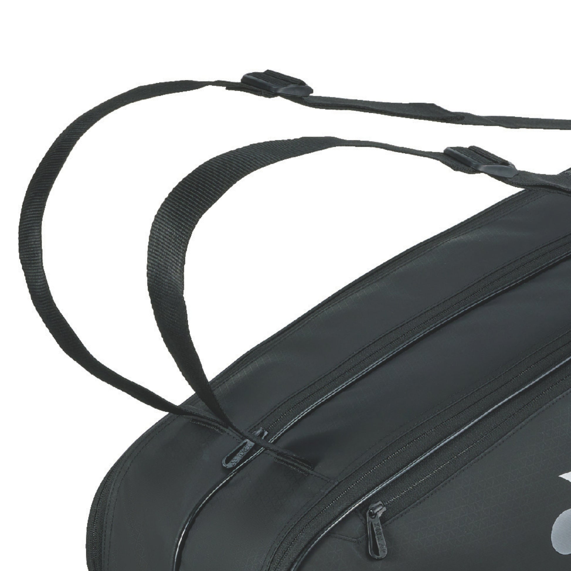 Black Yonex tennis bag with logo on a white background
