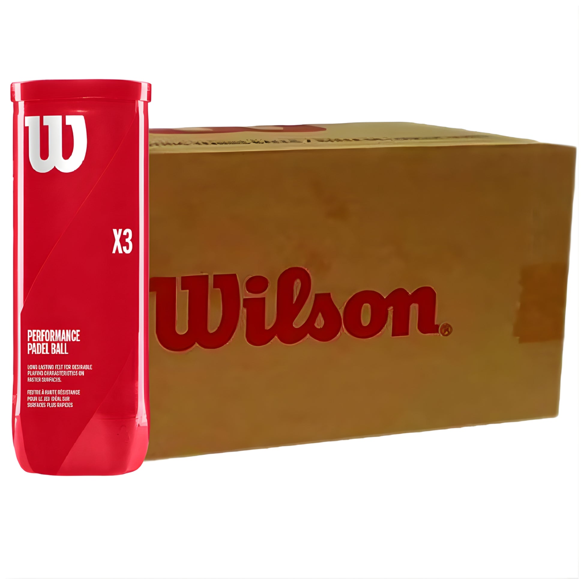 Red Wilson tennis ball canister and box on a white background