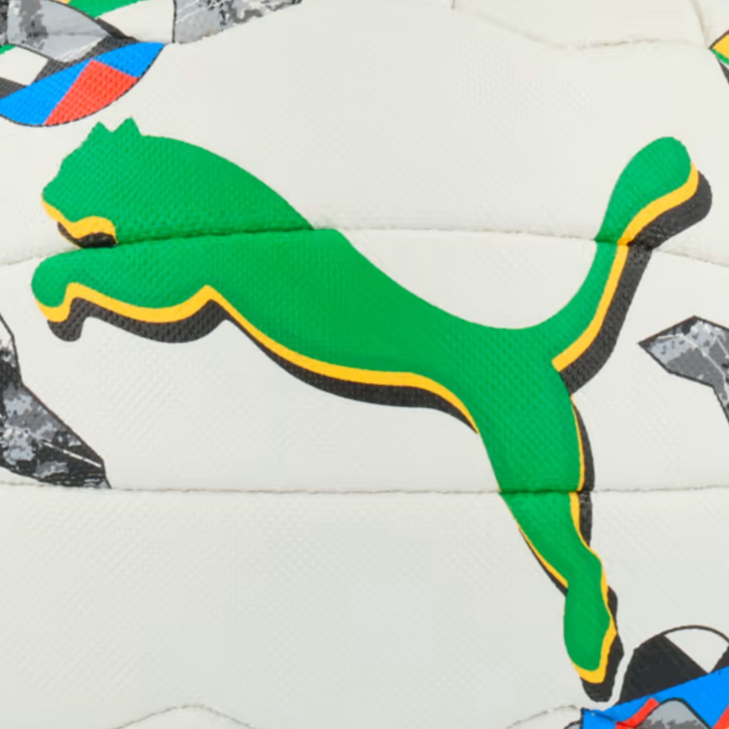 Puma netball balll with colorful patterns on a white background