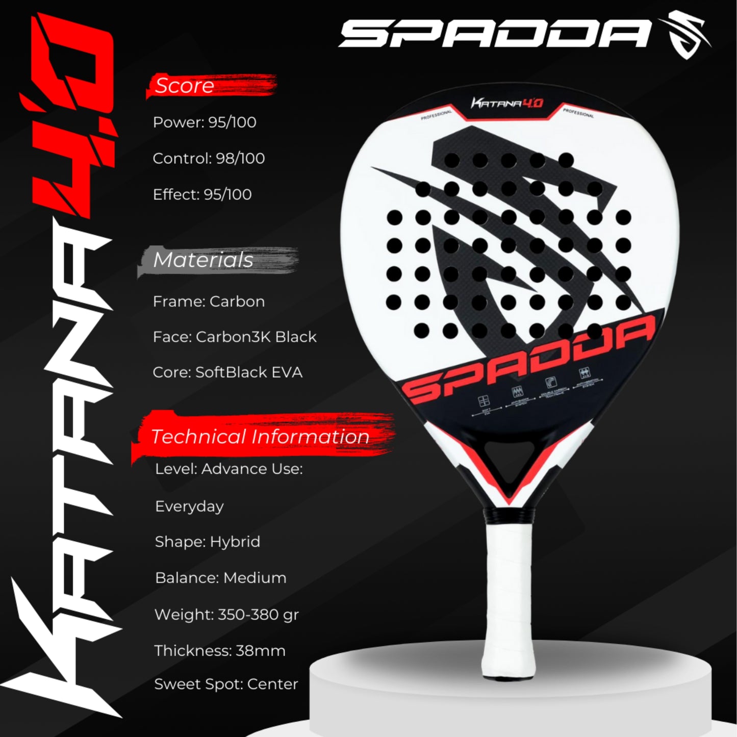SPADDA PADEL KATANA 4.0 3K 370G