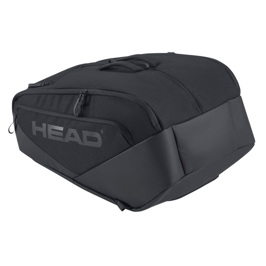 Black racket bag with HEAD logo on a white background