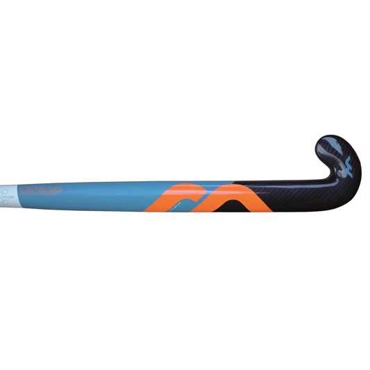 Hockey stick with blue and black design on a white background