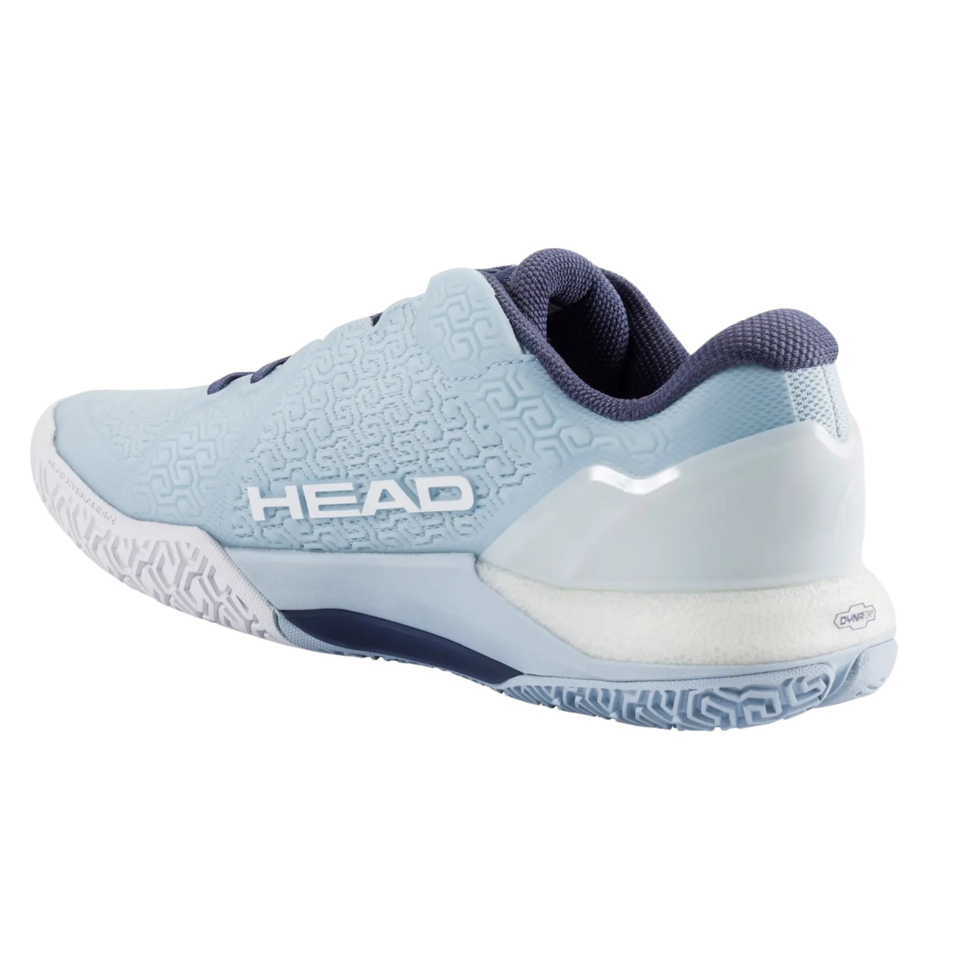 Light blue Head tennis shoe with dark blue accents on a white background