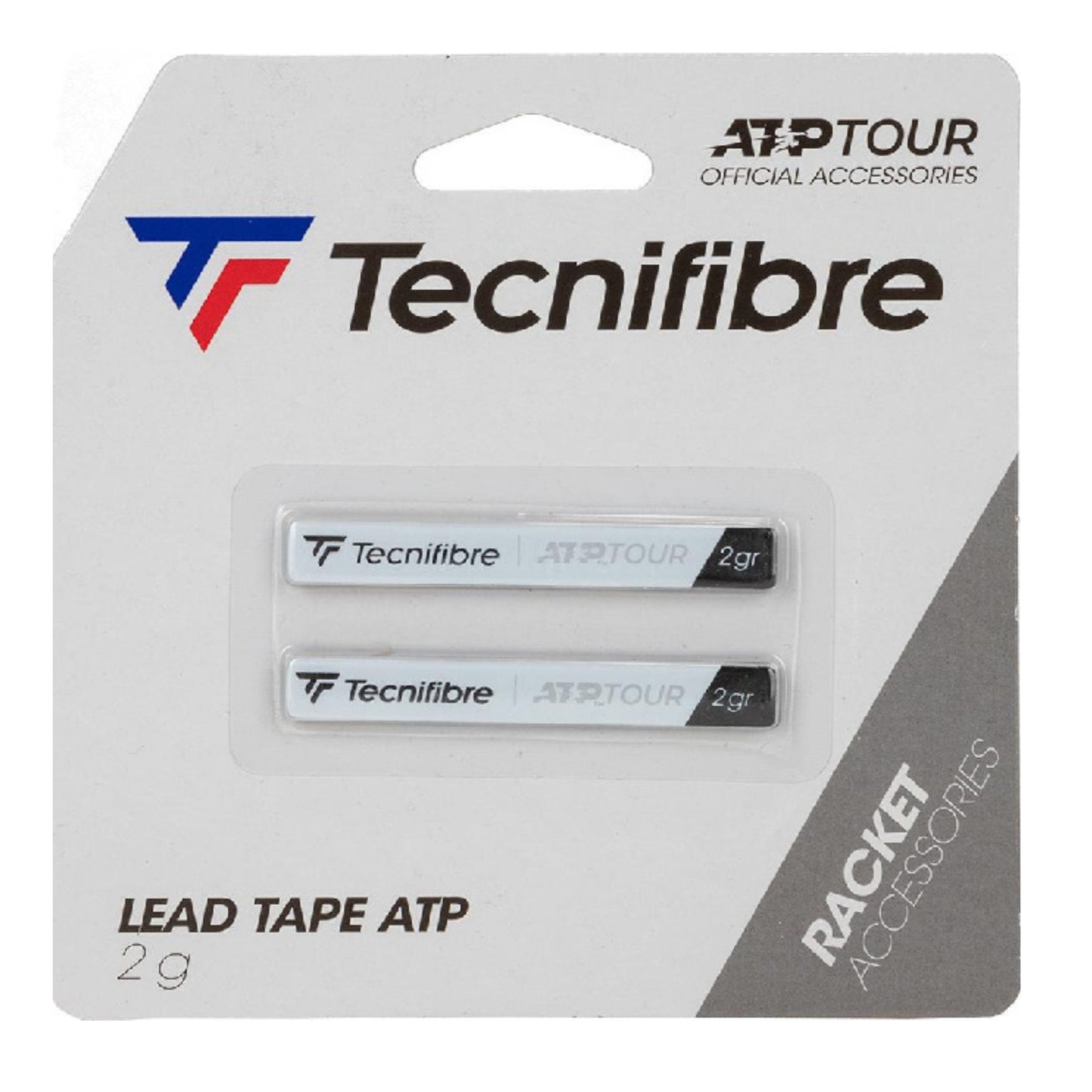 Tecnifibre lead tape ATP packaging on a white background