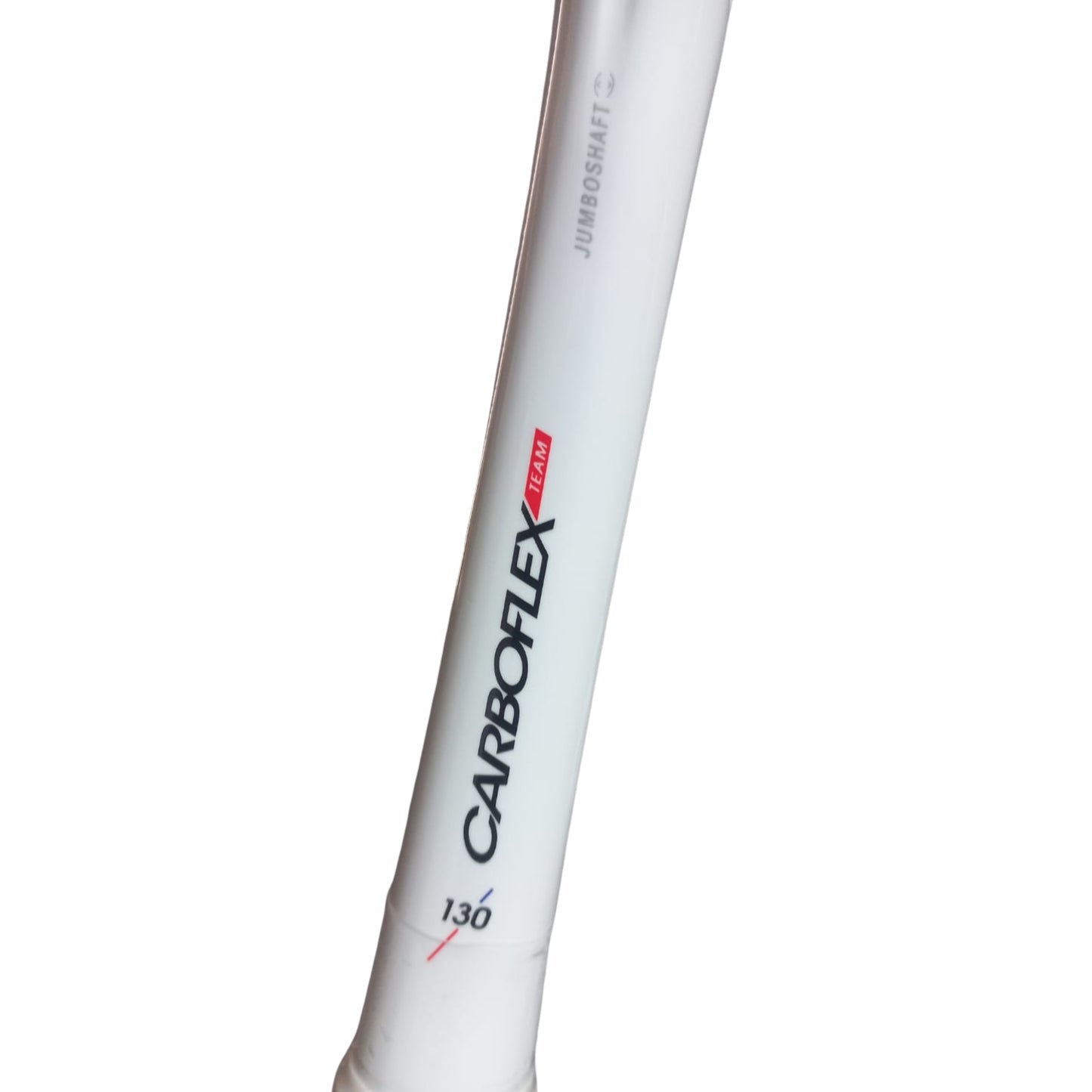 White squash racket shaftt with 'CARBOFLEX' branding on a white background