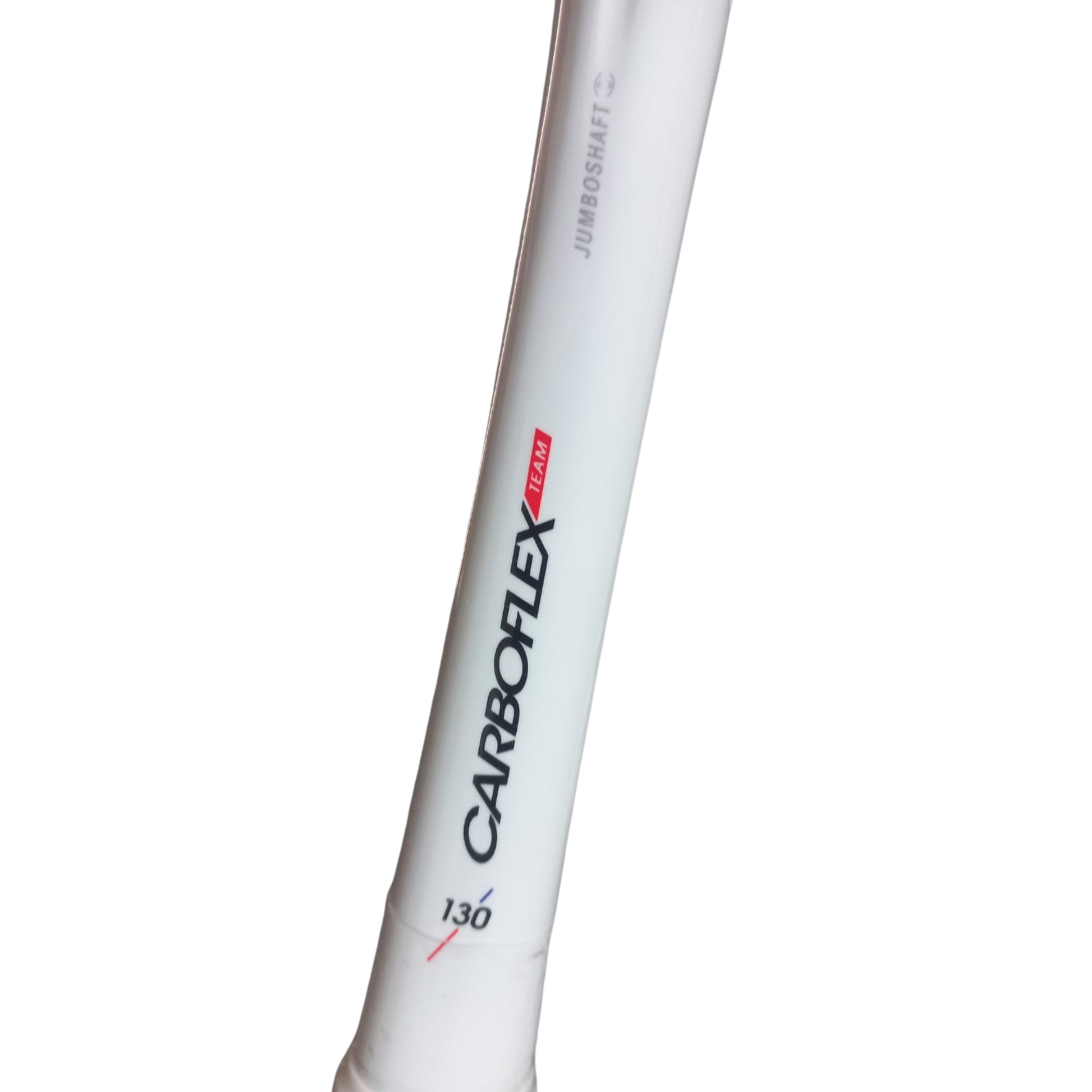 White squash racket shaftt with 'CARBOFLEX' branding on a white background