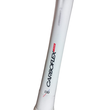 White squash racket shaftt with 'CARBOFLEX' branding on a white background