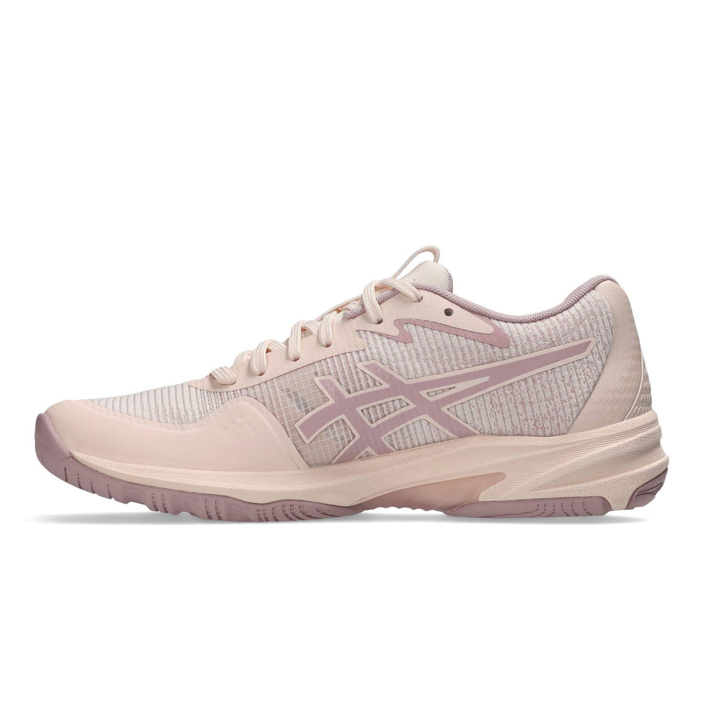 Pink netball shoe on a white background