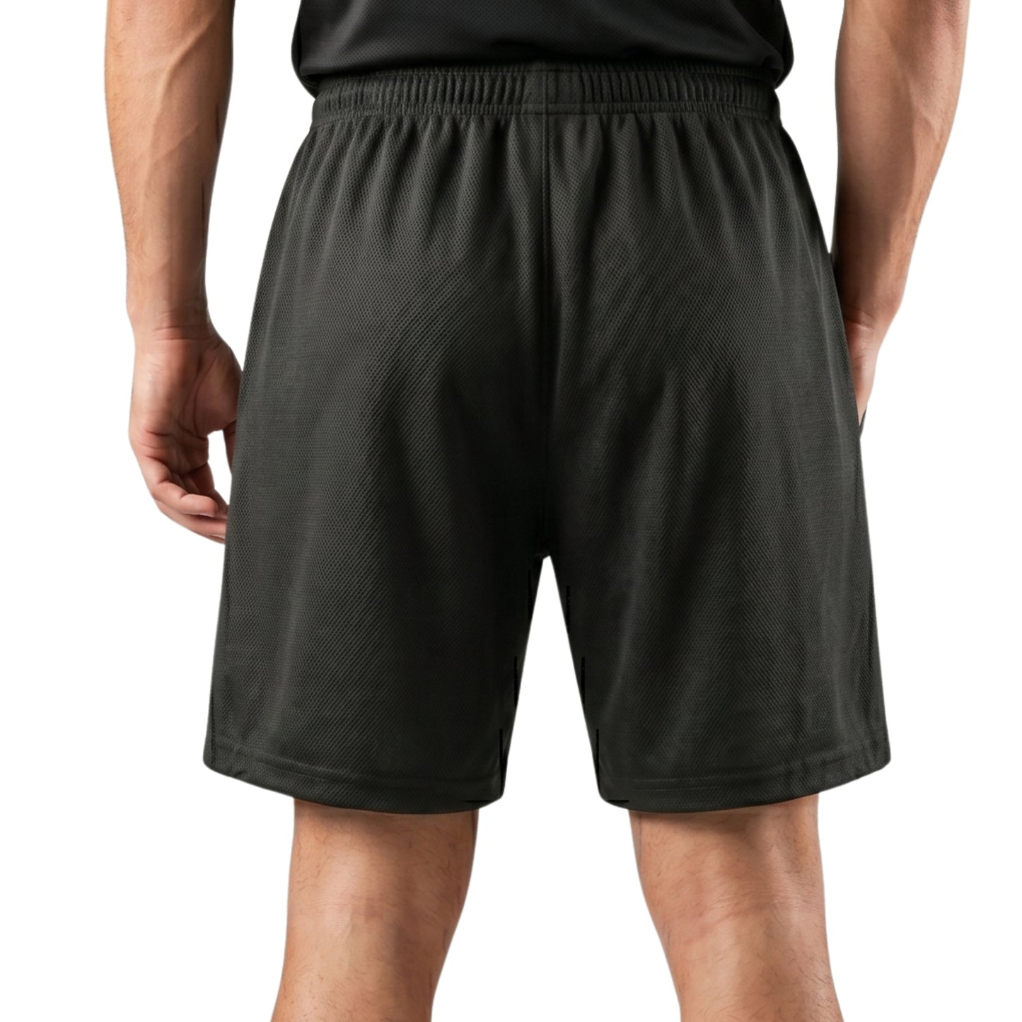 Black Yonex shorts with a logo on a white background