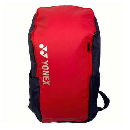 Red and navy backpack with Yonex logo on a white background