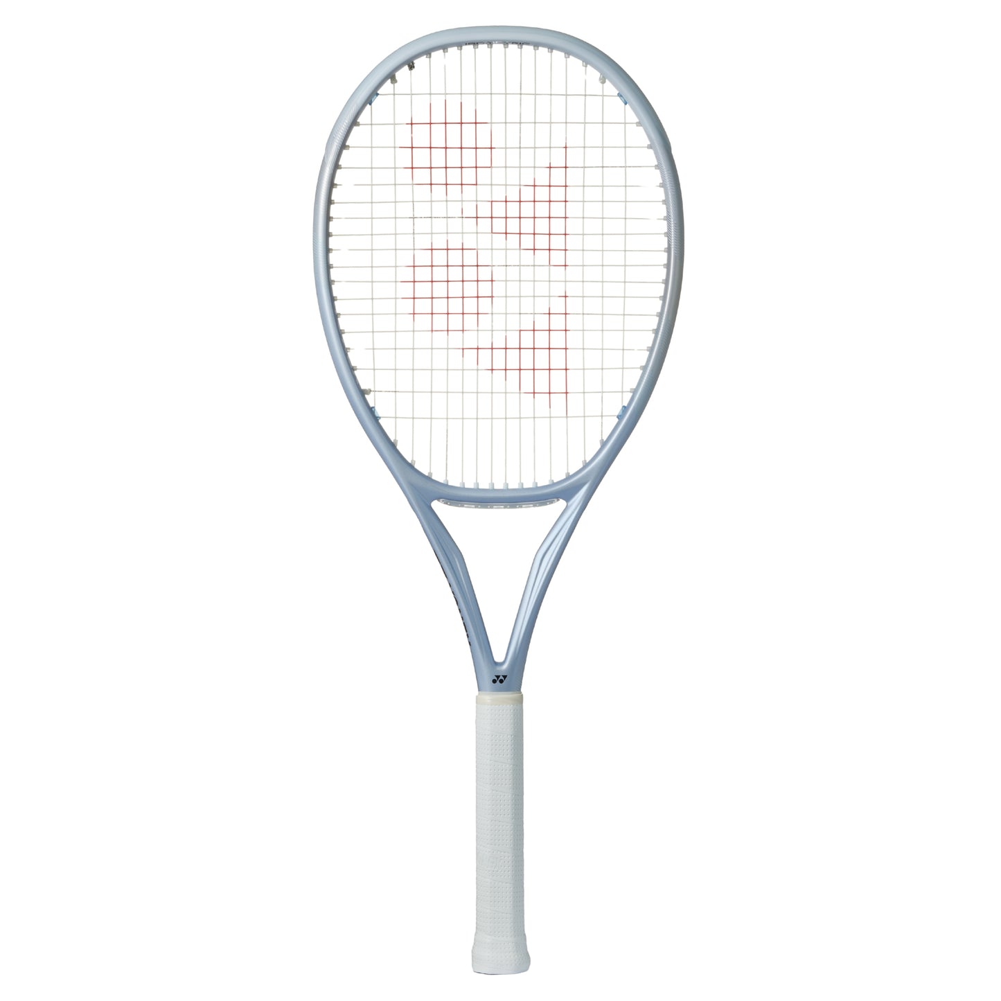 Gray Yonex tennis racket with a white background
