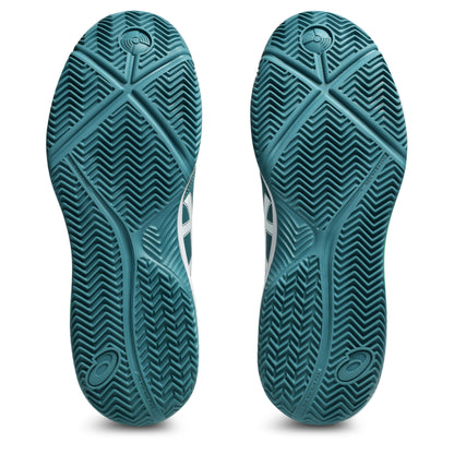 Close-up of a pair of padel shoes with tread pattern soles on a white background