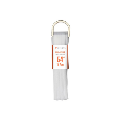 White shoelace with a gold lace lock in a clear packaging on a white background