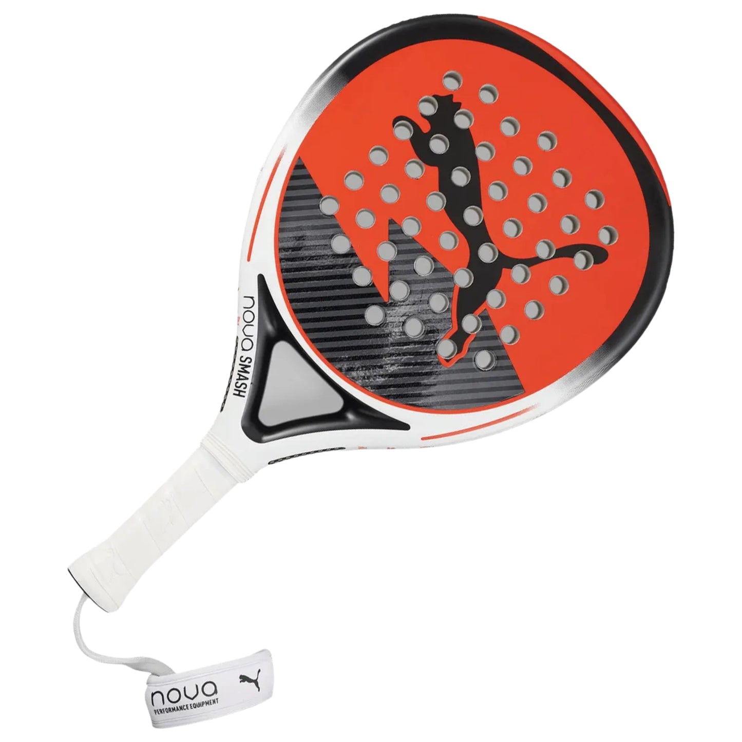 Puma padel racket with red and black design on a white background